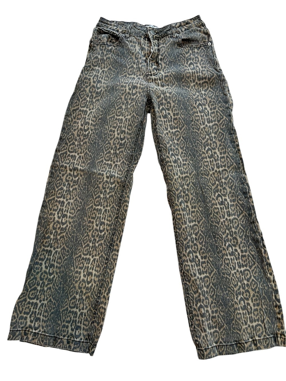 Ettelo Leopard Print Barrel Leg Denim Jeans Size 6 Animal Print Wide Leg - Picture 3 of 8